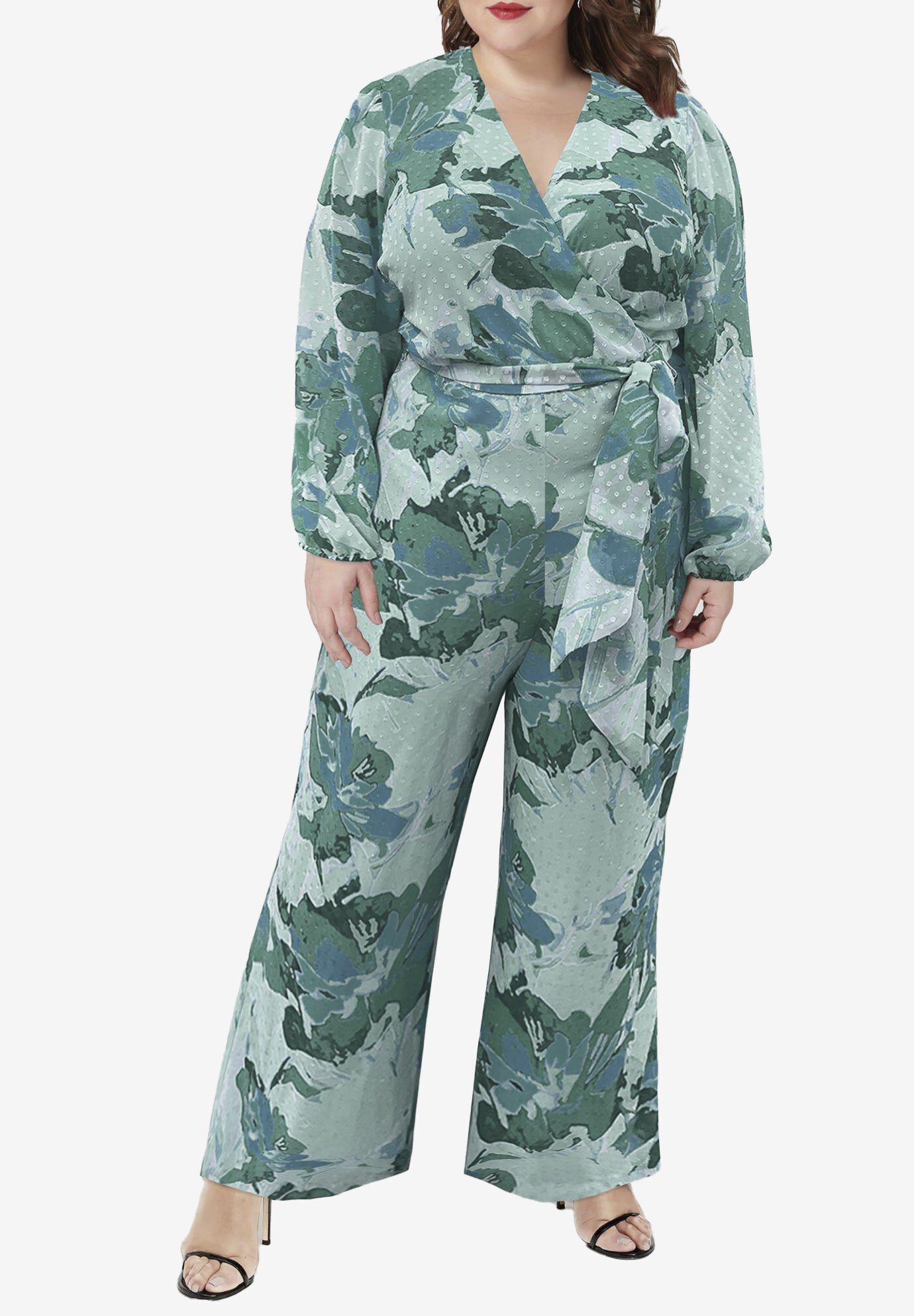 Faux Wrap Jumpsuit, GREEN, hi-res image number 0