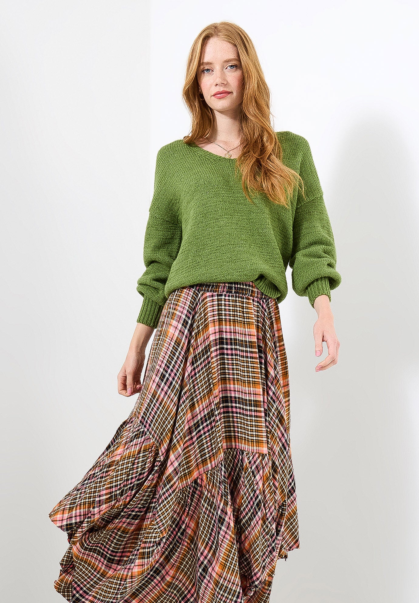 Checkered Hanky Hem Maxi Skirt, AUTUMN SUNSET PLAID, alternate image number 2
