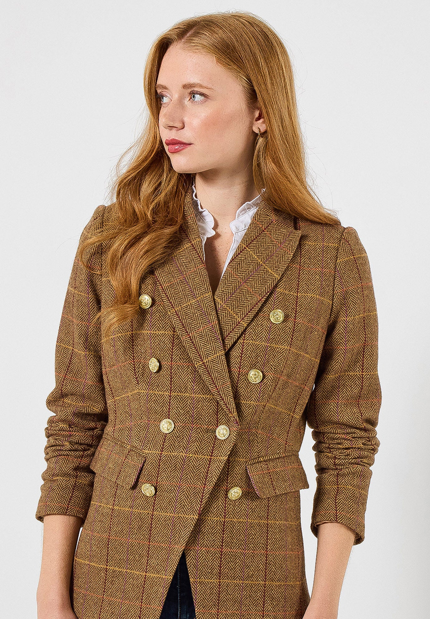 Double Breasted Plaid Blazer, COGNAC PLAID, alternate image number 2