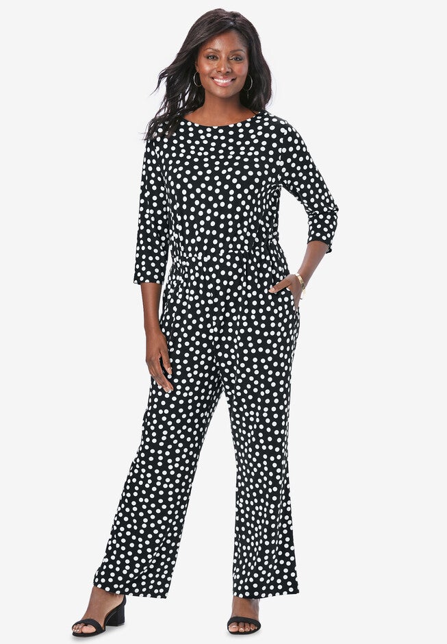 Drawstring Jumpsuit, BLACK DOT, hi-res image number 0
