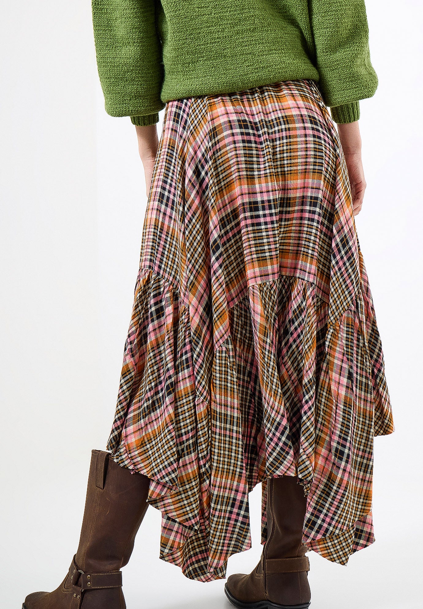 Checkered Hanky Hem Maxi Skirt, AUTUMN SUNSET PLAID, alternate image number 3
