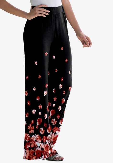 Everyday Knit Palazzo Pant, RED OCHRE FLORAL BORDER, hi-res image number null