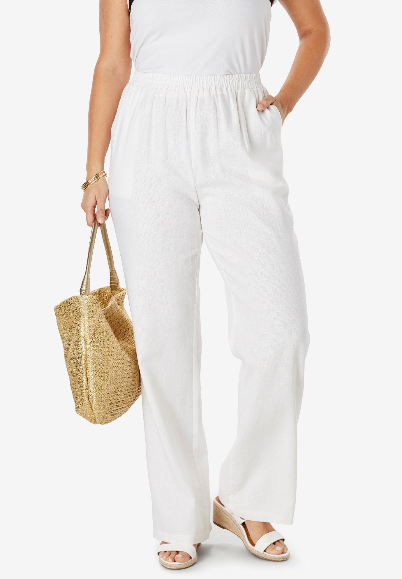 Ladies Lightweight Linen Blend Straight Leg Pants New Khaki Jessica London