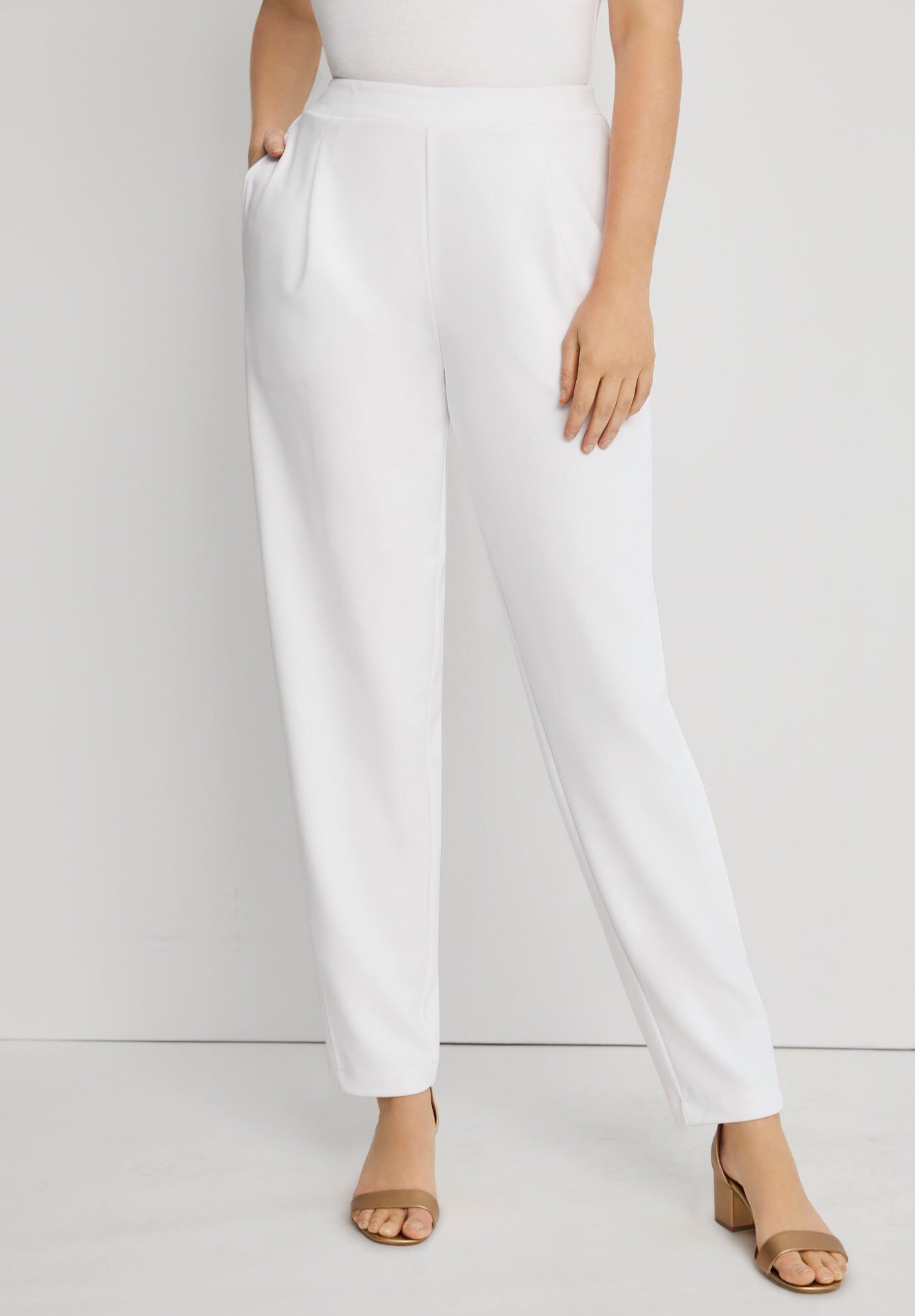 Stretch Knit Crepe Straight Leg Pants