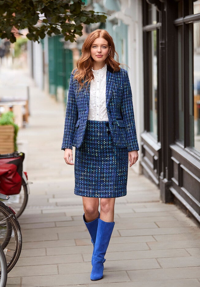 Tweed Pencil Skirt, NAVY TWEED, alternate image number null