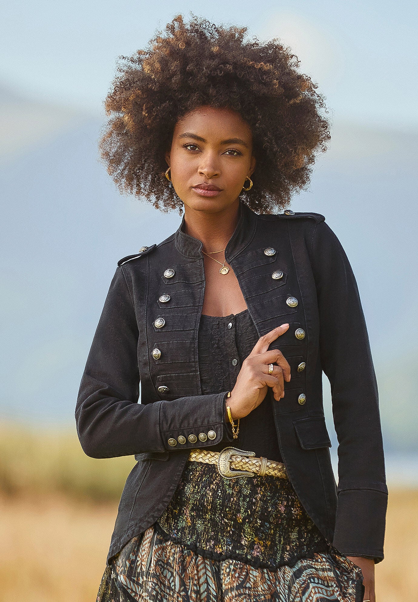 Denim Military Jacket, BLACK, alternate image number 5