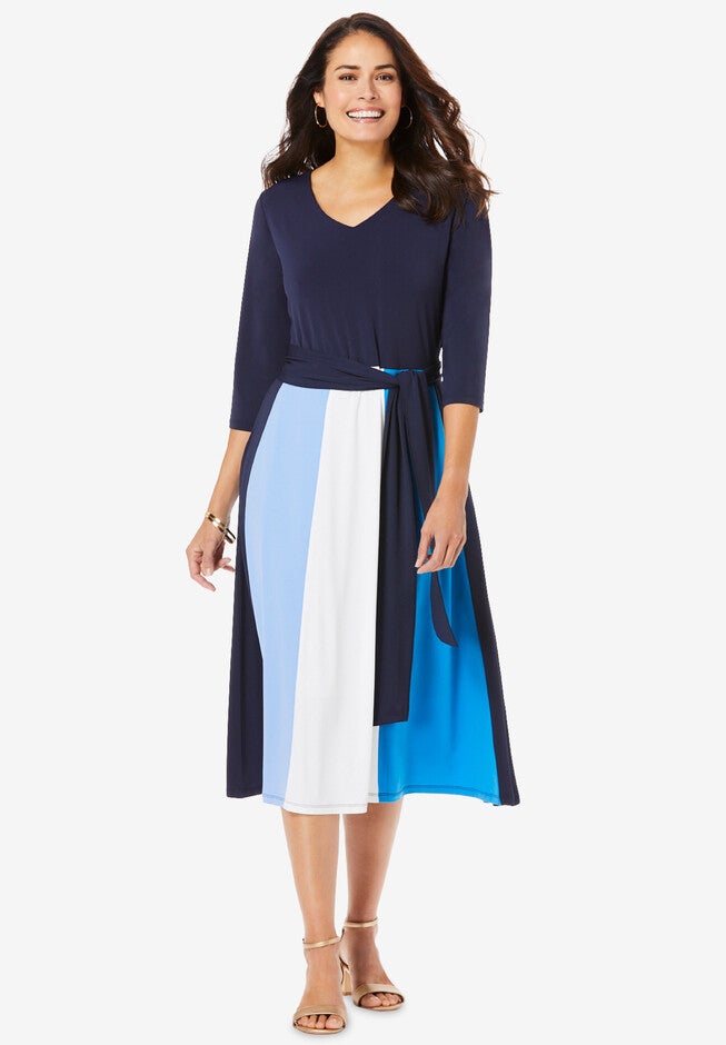 Colorblock Knit Dress, BLUE COLORBLOCK, hi-res image number 0