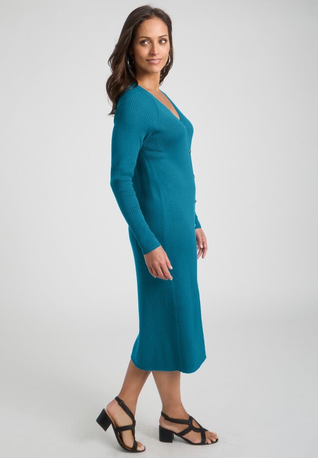 Button Front Midi Dress, DEEP TEAL, alternate image number null