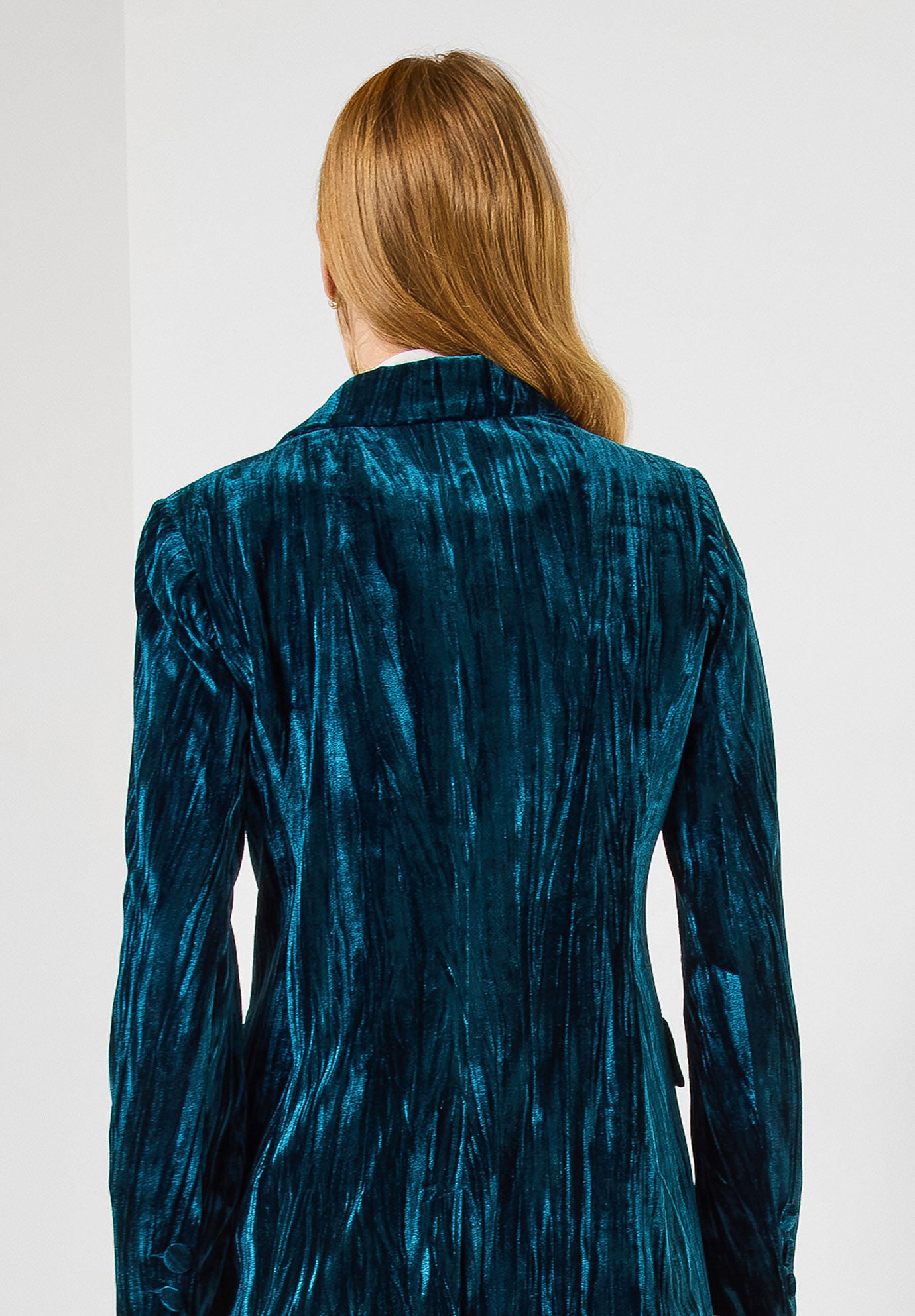 Crinkle Velvet Blazer, TEAL, alternate image number 3