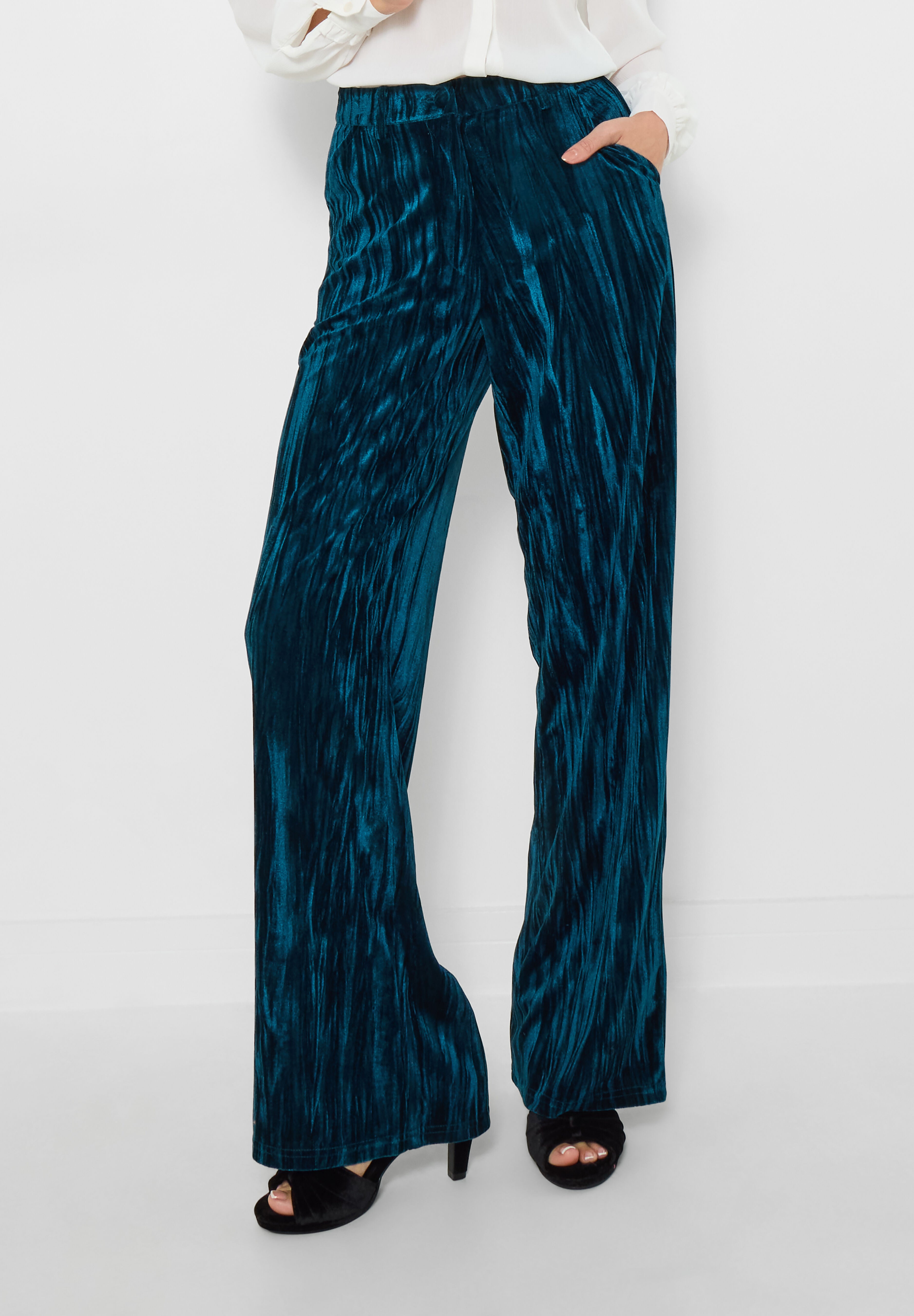 Crinkle Velvet Trouser, TEAL, on-hover image number 1