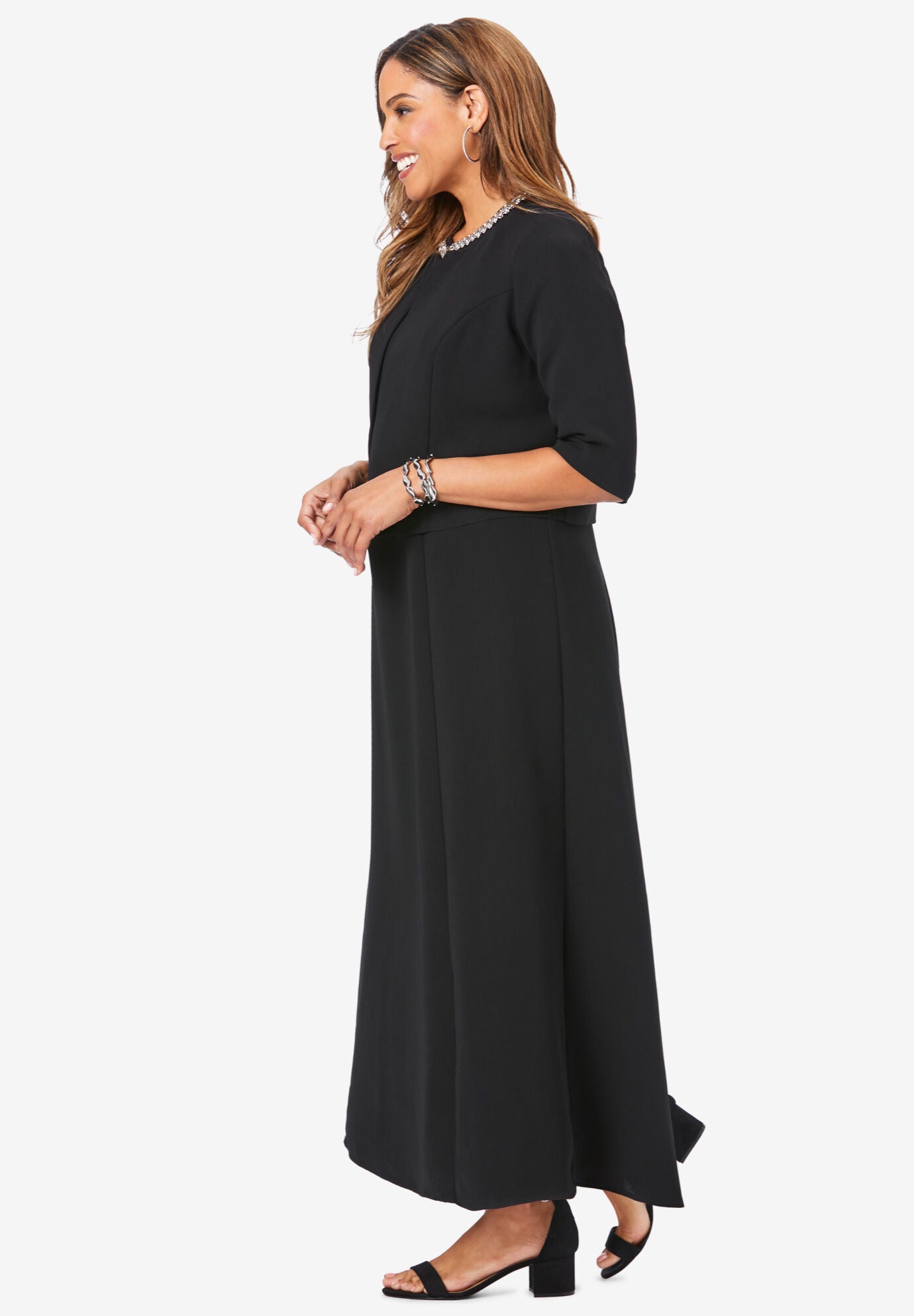 2-Piece Beaded Jacket Dress, BLACK BEADED NECK, alternate image number 2