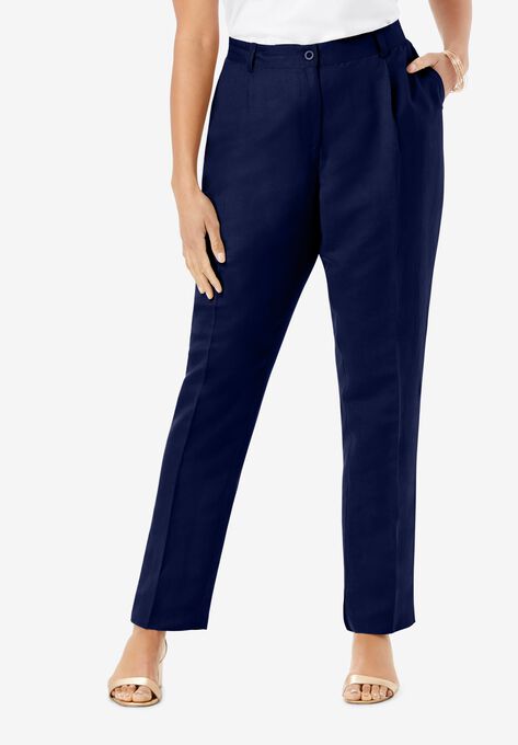 Linen Pleat-Front Pant, NAVY, hi-res image number null
