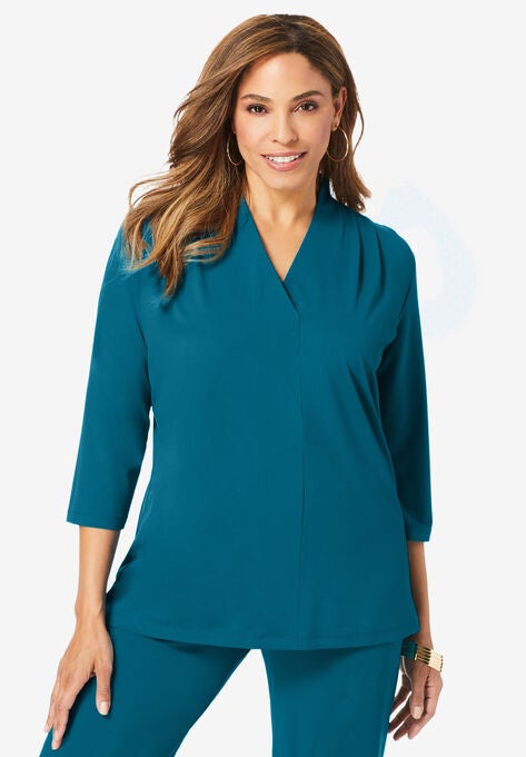 Travel Knit V-Neck Tee, DEEP TEAL, hi-res image number null