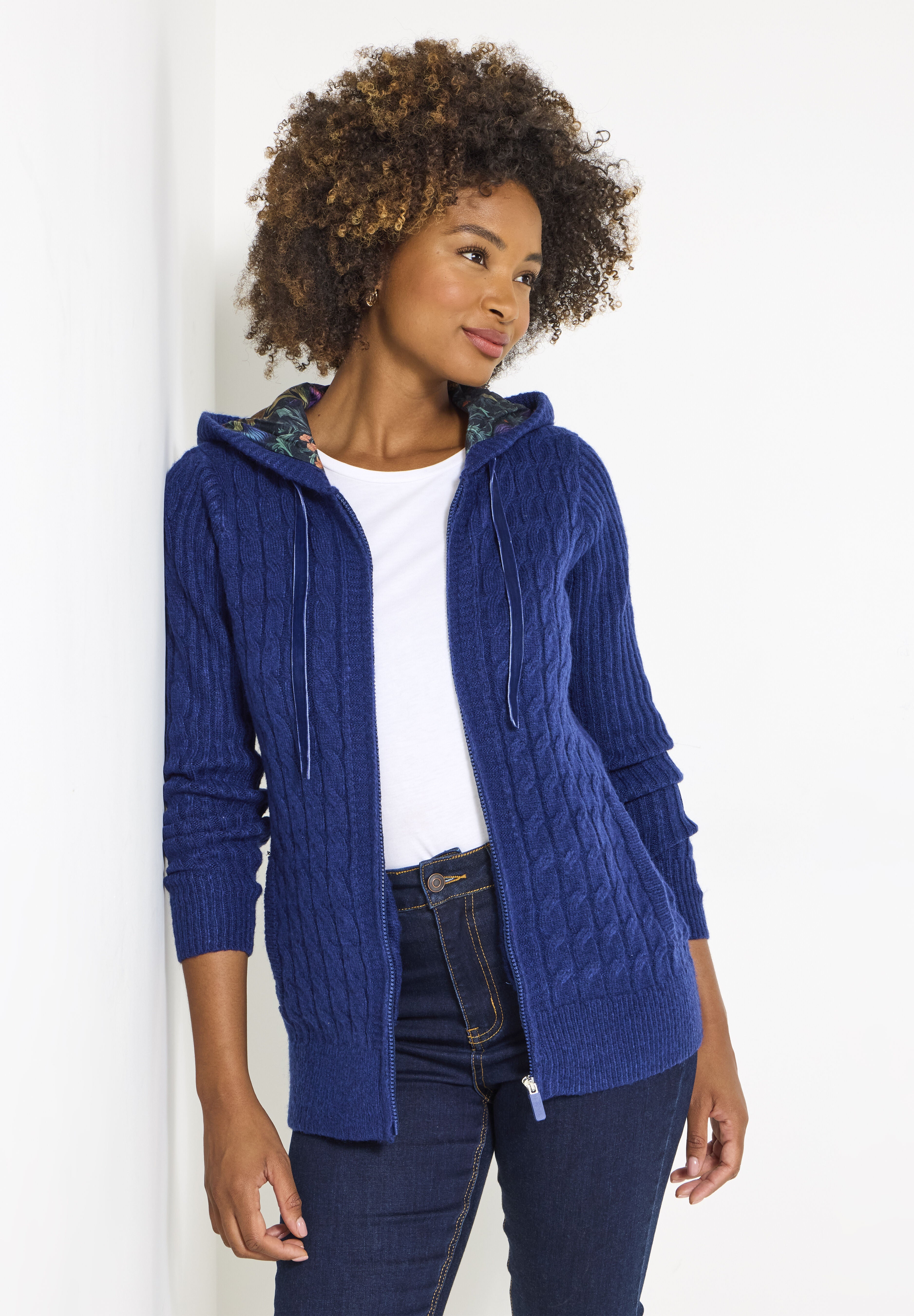 Cable Zip Hoodie, NAVY, hi-res image number 0