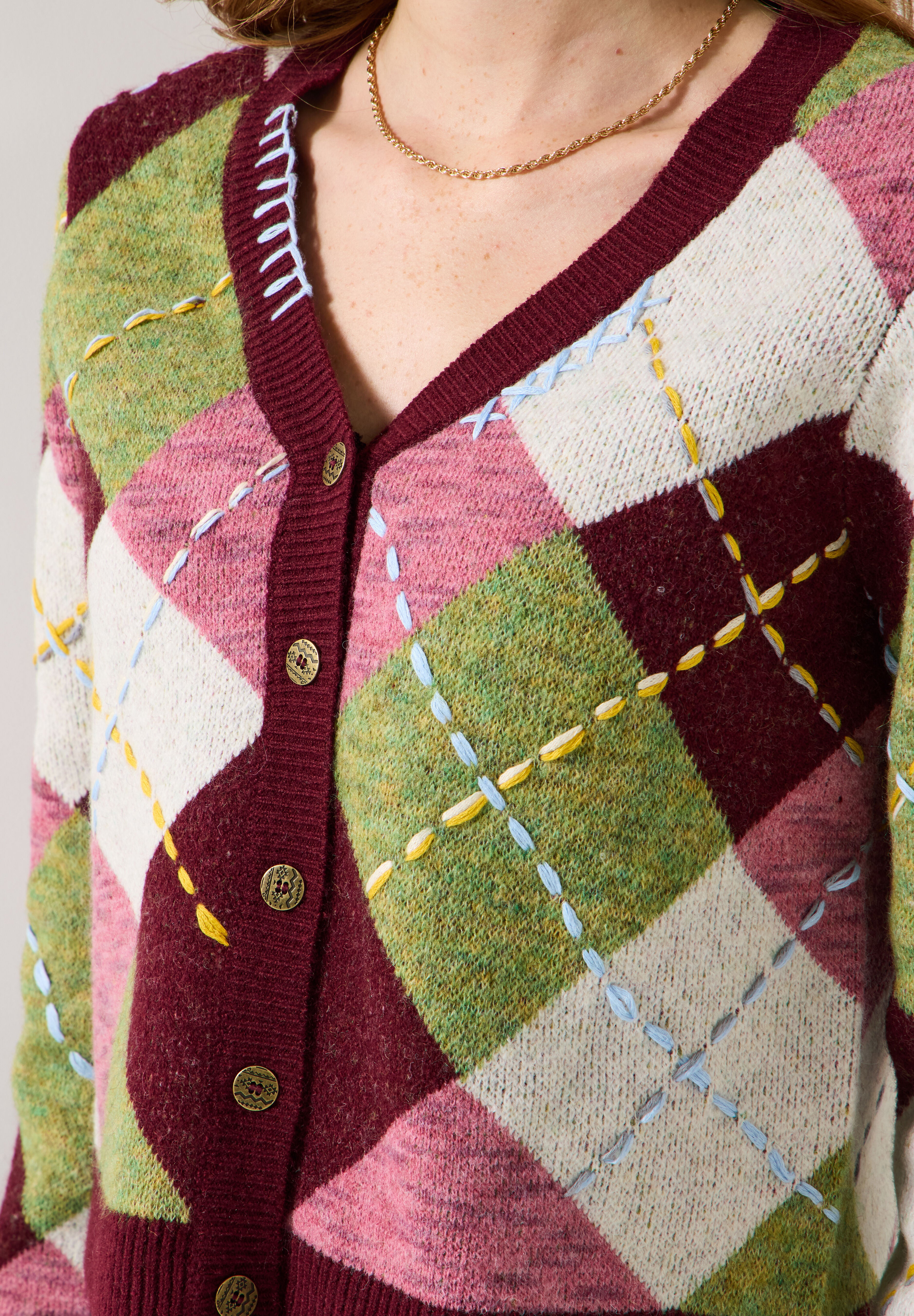 Argyle Cardigan, MULTI STITCH ARGYLE, alternate image number 2