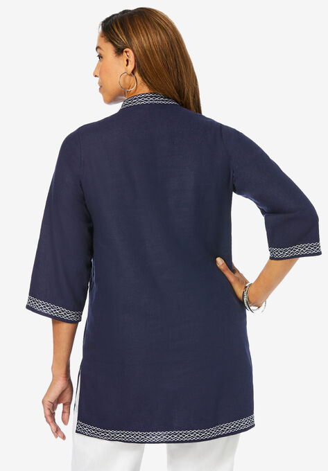 Embroidered Linen Tunic, , on-hover image number null