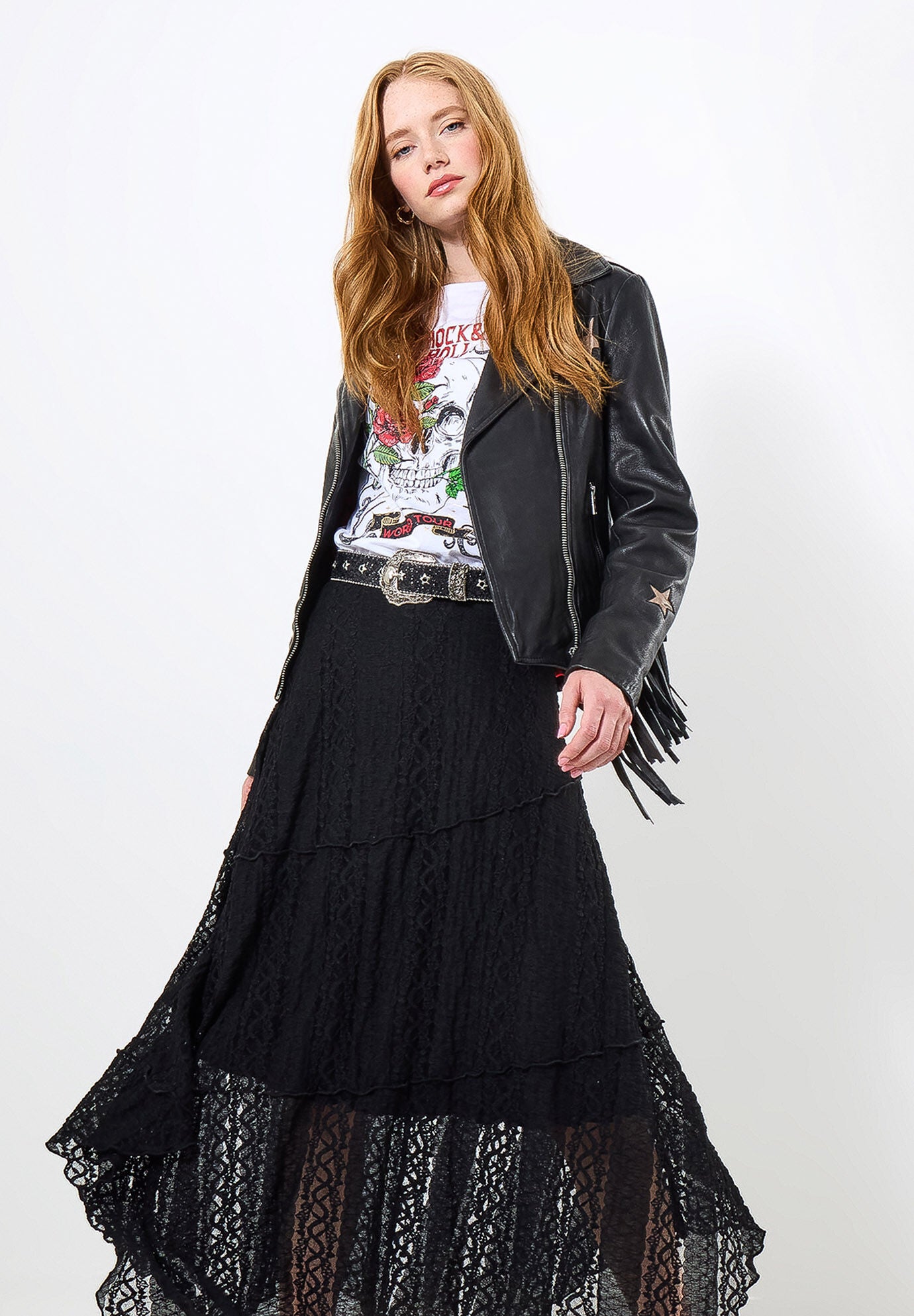 Stretch Lace Hanky Hem Maxi Skirt