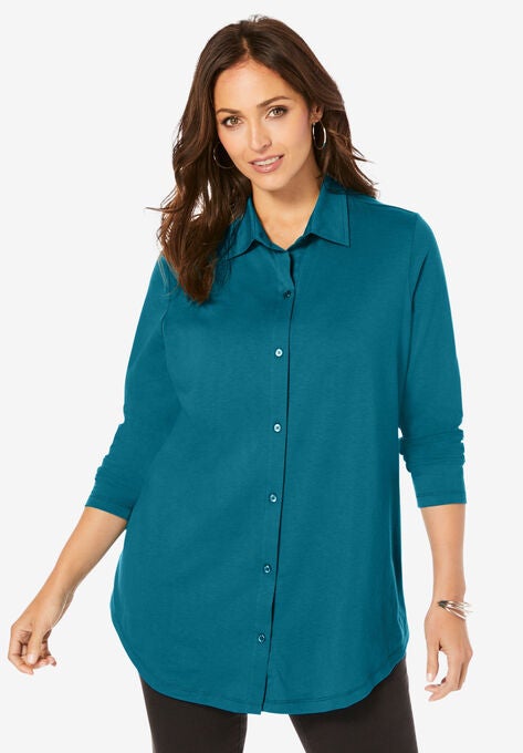 Boyfriend Shirt Tunic, DEEP TEAL, hi-res image number null