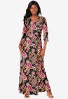 Faux Wrap Knit Maxi Dress, BLACK PLAYFUL PAISLEY, hi-res image number null