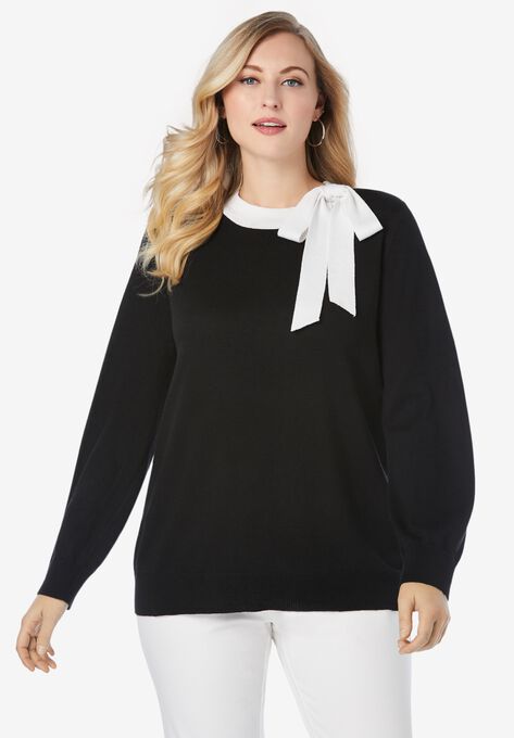 Tie-Neck Sweater, BLACK, hi-res image number null