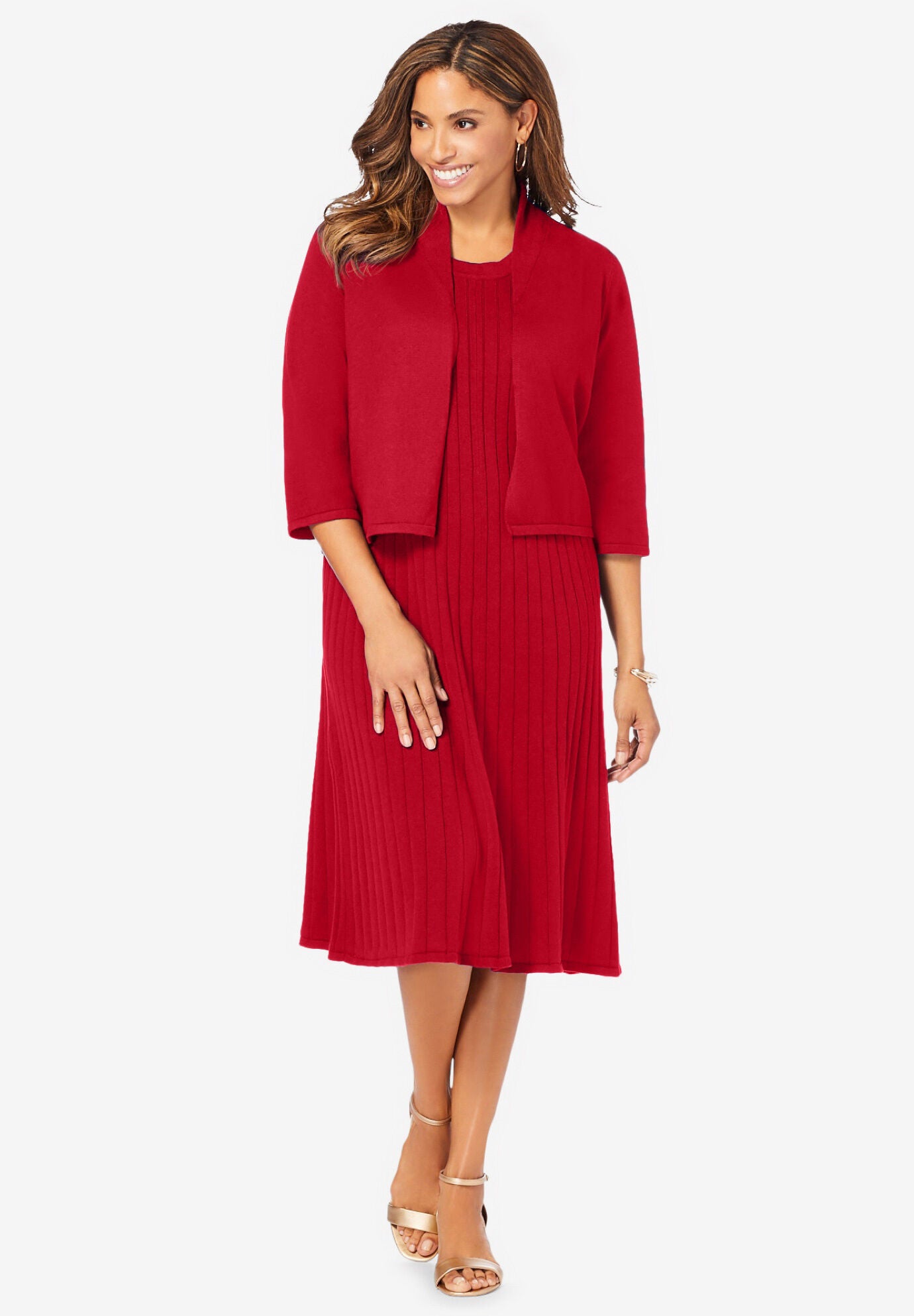 Ladies 2 Piece Sweater Jacket Dress Classic Red Jessica London