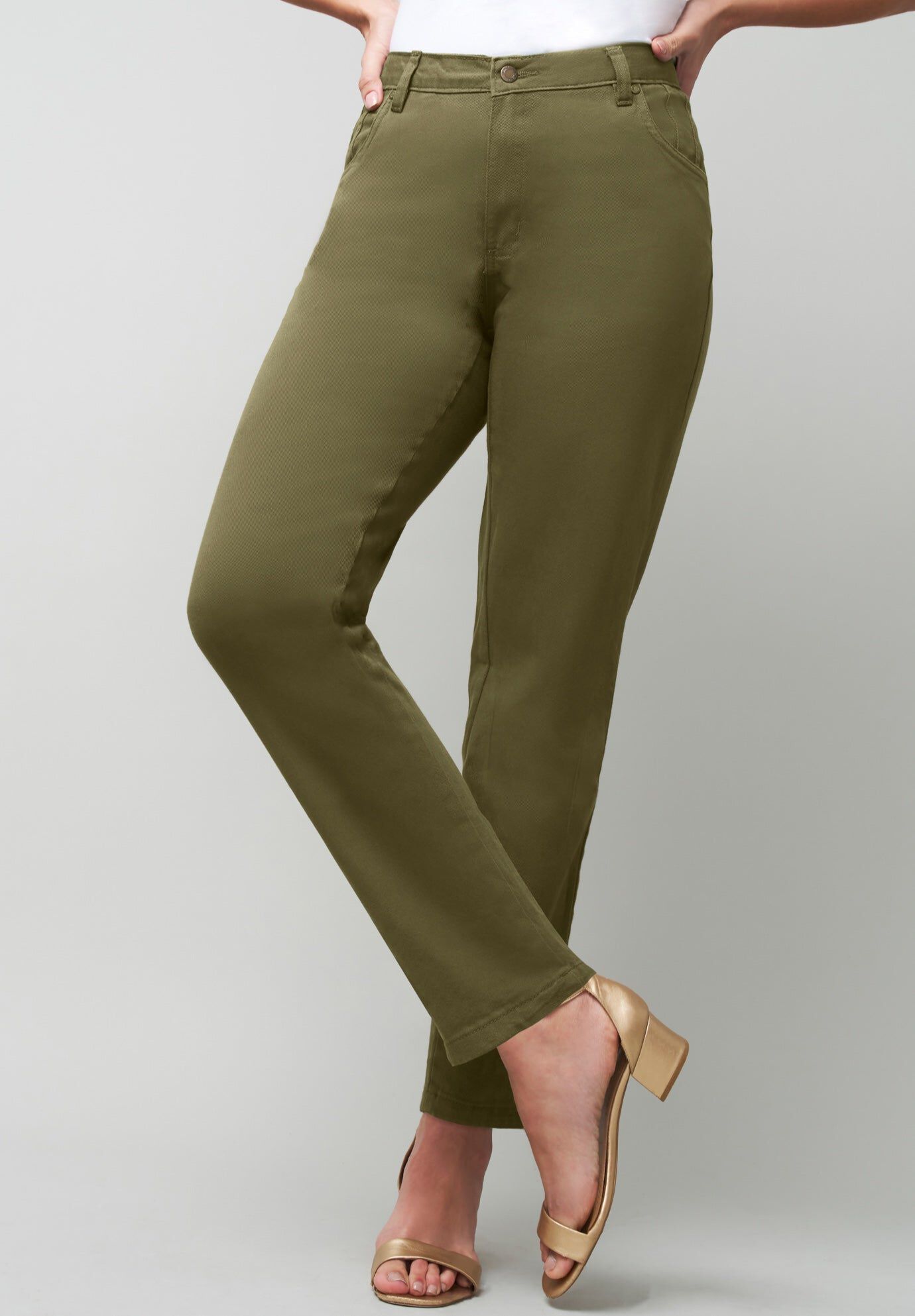 True Fit Stretch Denim Straight Leg Jean, DARK OLIVE GREEN, hi-res image number 0
