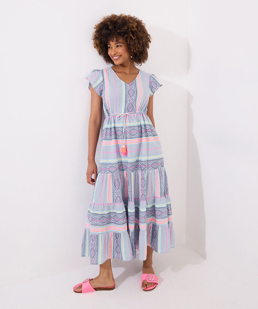 Abstract Sleeveless Maxi Dress, BOHO GEO STRIPES, alternate image number 3