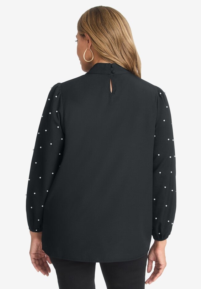 Crepe Pearl Sleeve Blouse, , on-hover image number 1