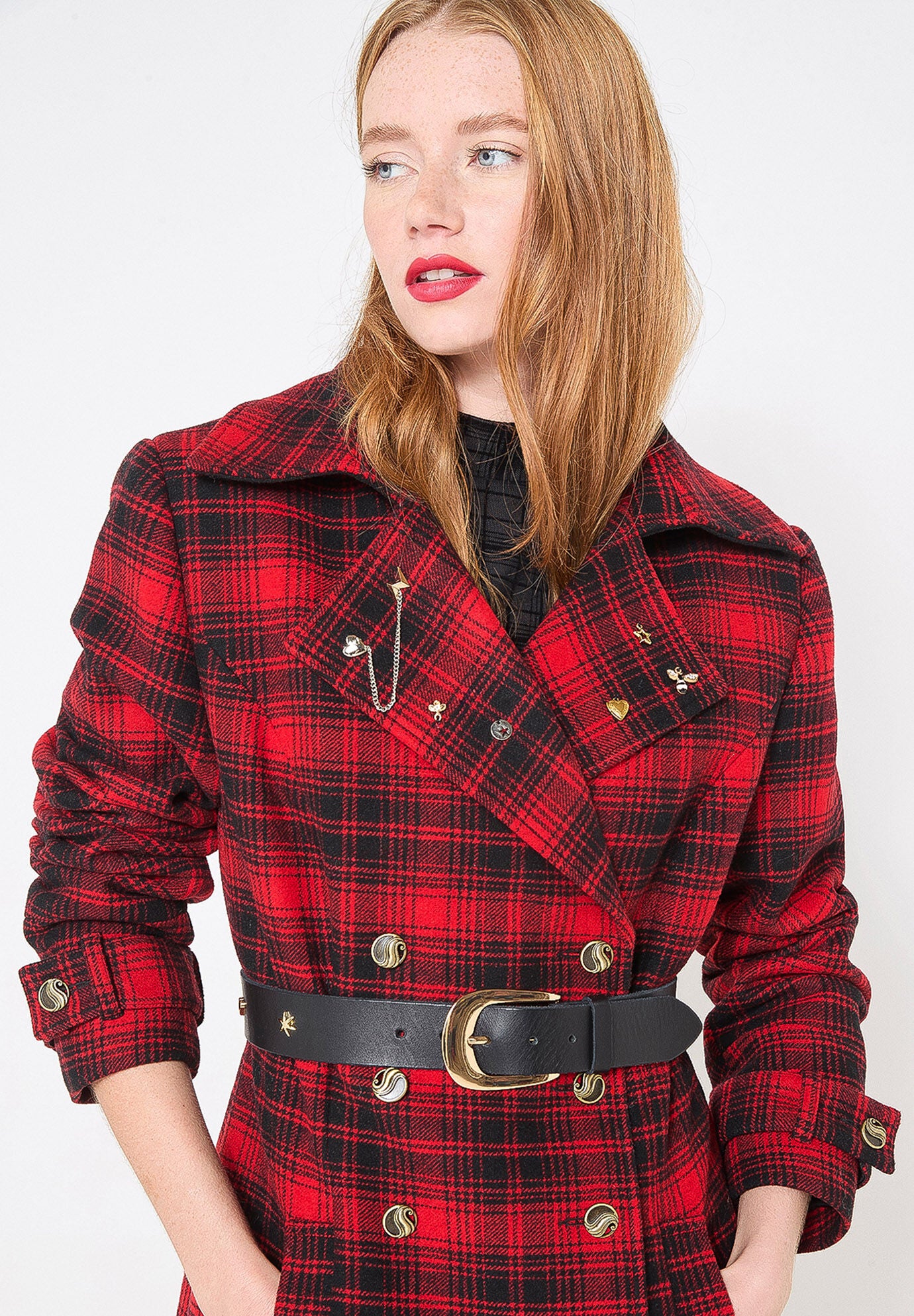 Wool-Blend Double Breasted Coat, RED MEGA PLAID, alternate image number 4