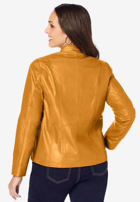 Zip Front Leather Jacket, , on-hover image number null