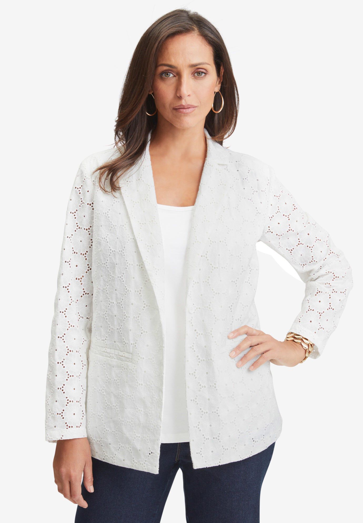 Eyelet Blazer, WHITE, hi-res image number 0