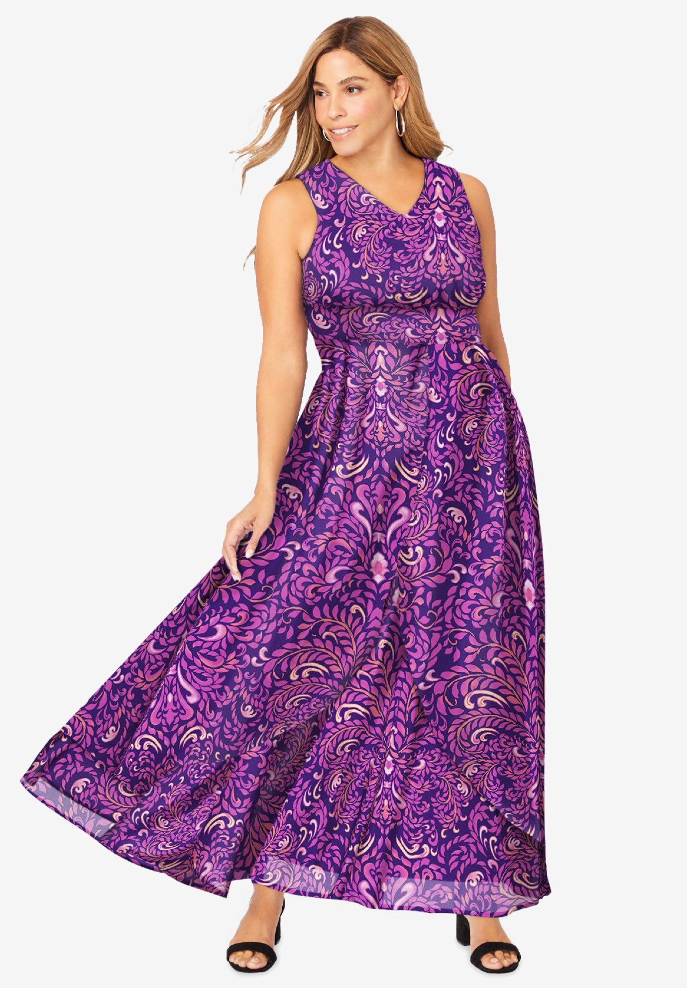 Special Occasion Georgette Flyaway Maxi Dress, Purple Painted