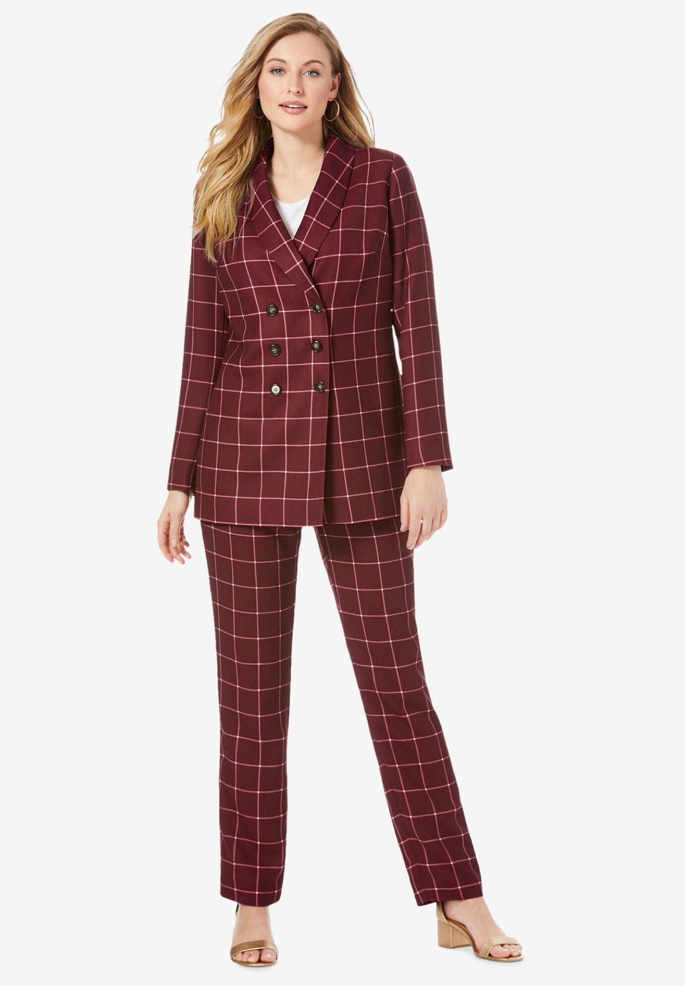 red plus size pant suit