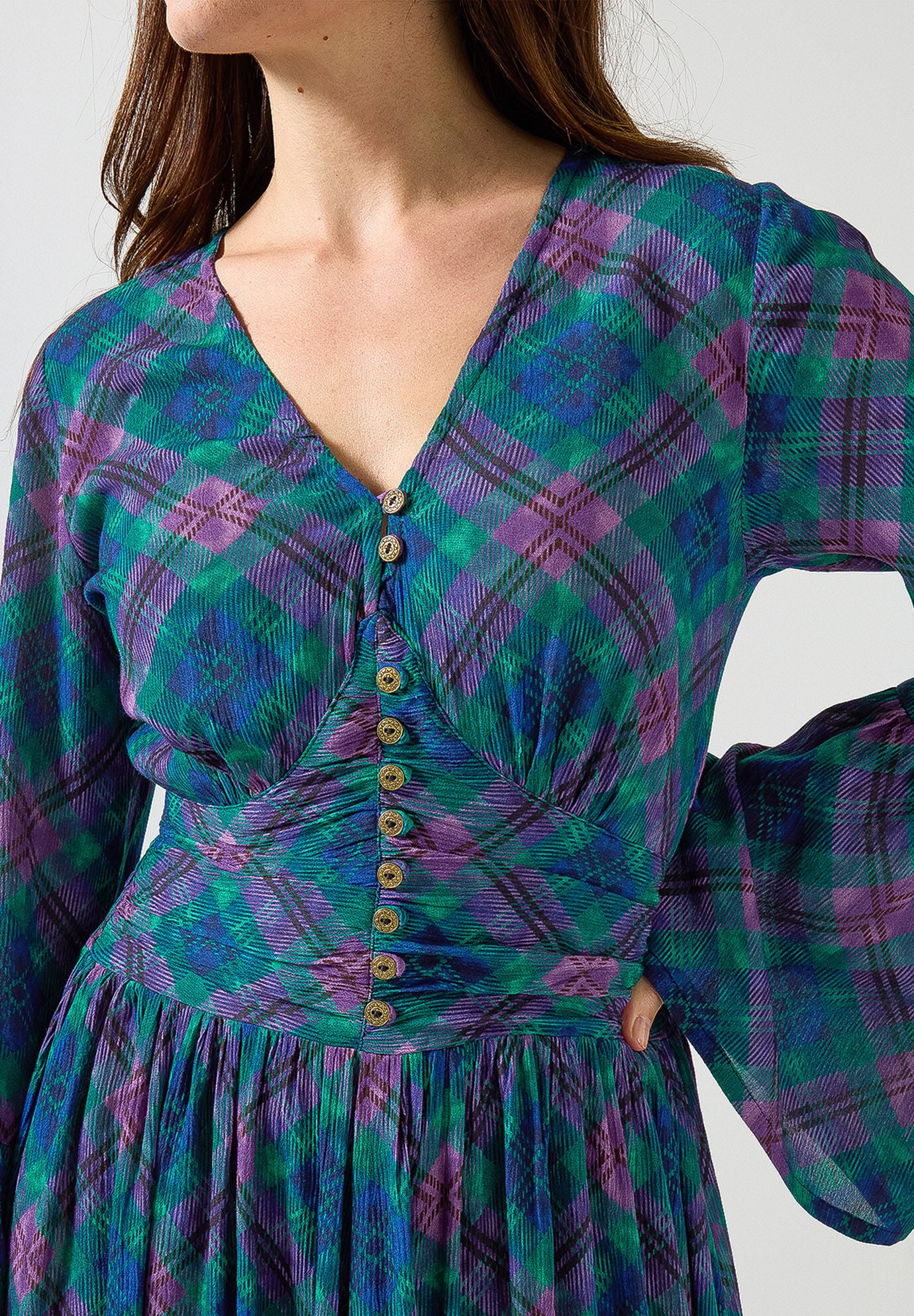 Peasant Maxi Dress, BIAS AUTUMN PLAID, on-hover image number 1