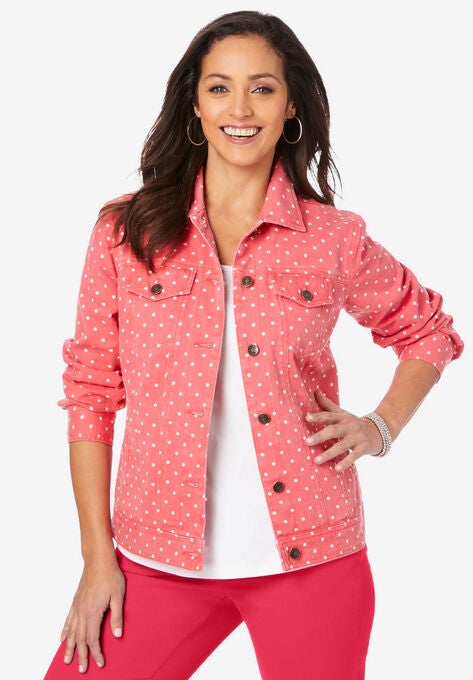Classic Cotton Denim Jacket, VIBRANT WATERMELON POLKA DOT, hi-res image number null