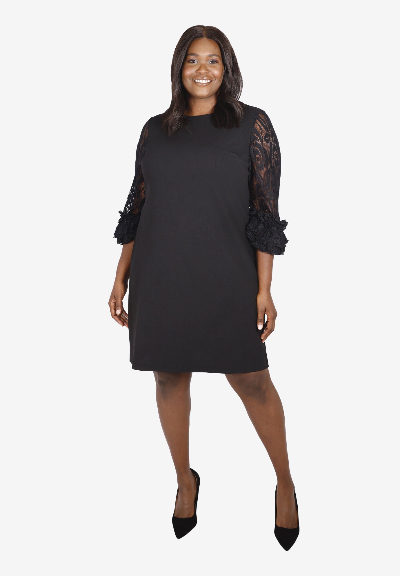 Lace Sleeve Dress, BLACK, hi-res image number 0