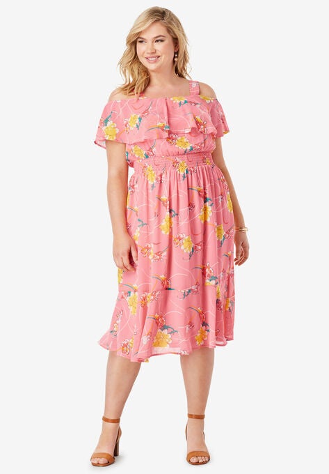 Flounce Hem Midi Dress Plus Size Casual Dresses Jessica London