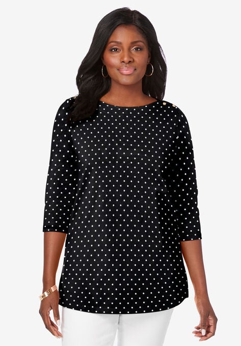 Boatneck Tunic, BLACK IVORY DOT, hi-res image number null