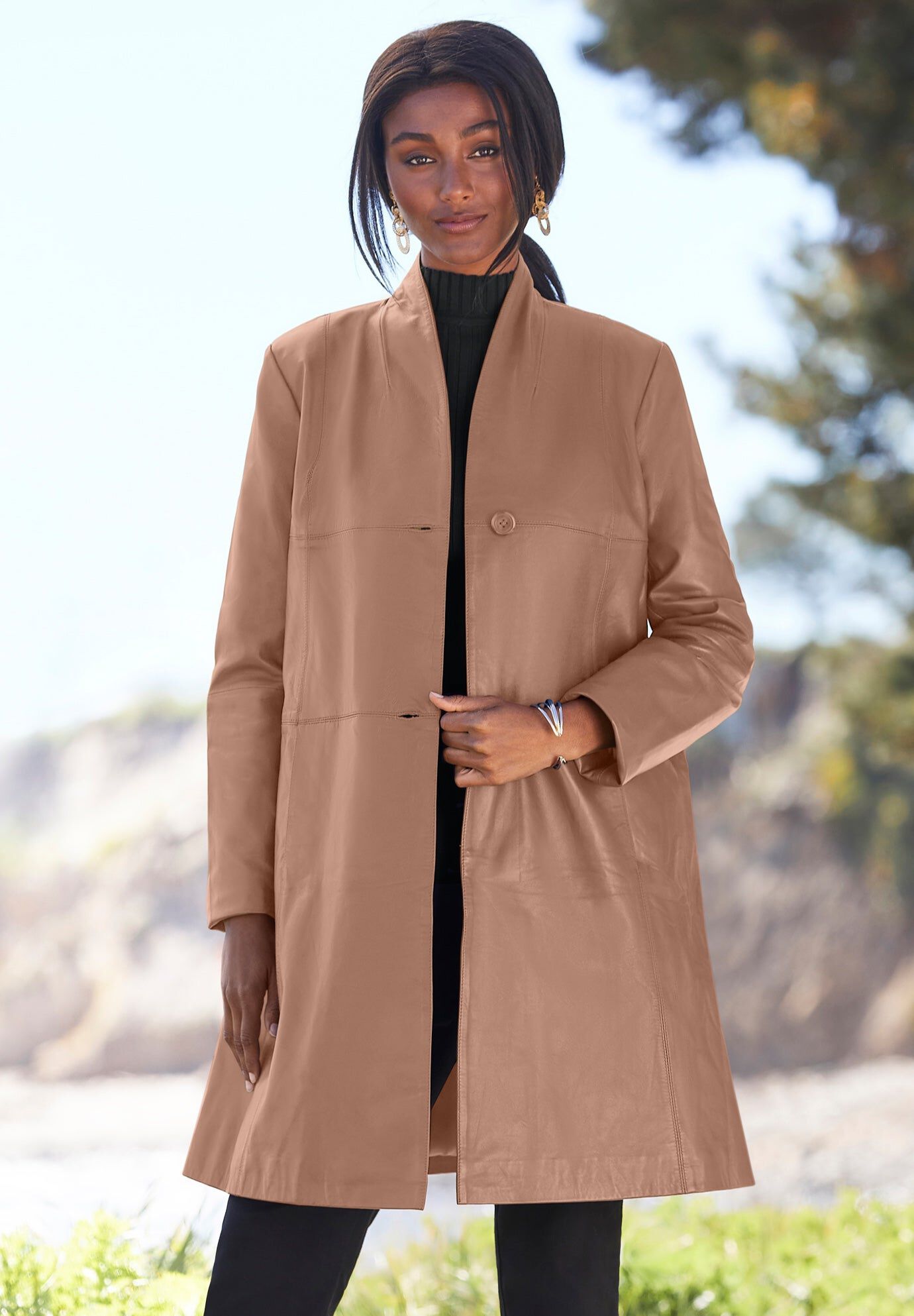 Ladies' Leather Poncho, Black | Jessica London