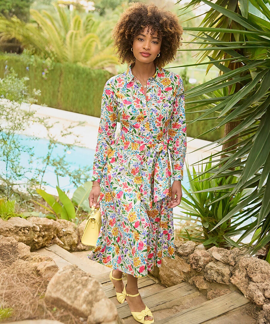 Cotton Midi Shirtdress, DITSY MULTI GARDEN, alternate image number 4