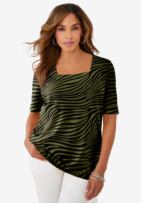 Square Neck Tee, OLIVE DRAB ZEBRA, hi-res image number null
