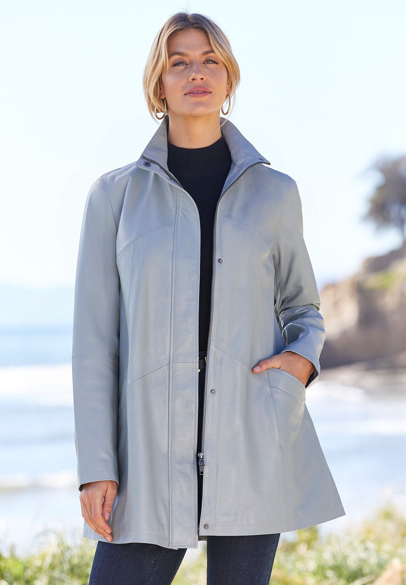 A-Line Zip Front Leather Jacket, , alternate image number 3