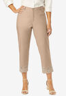 Stretch Poplin Classic Cropped Straight Leg Pant, DARK OLIVE MEDALLION EMBROIDERY, hi-res image number null