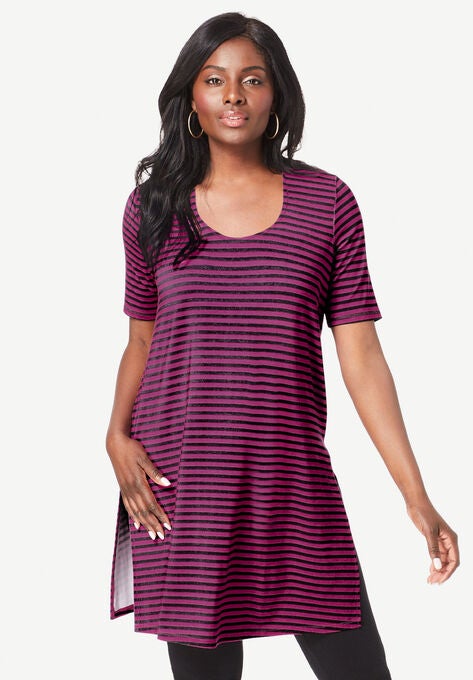 Mega Knit Tunic, RASPBERRY SIMPLE STRIPE, hi-res image number null