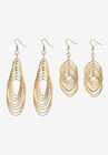 Goldtone Diamond Cut 2 Piece Set Drop Earrings (72x24mm), GOLD, hi-res image number 0