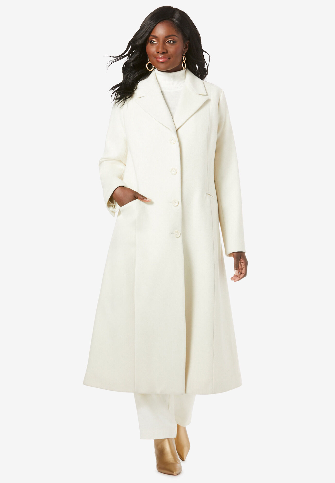 YHCWJZP Womens Coat Women Winter Long Sleeve O Neck Button Pocket Plus Size Loose Woolen Trench Coat