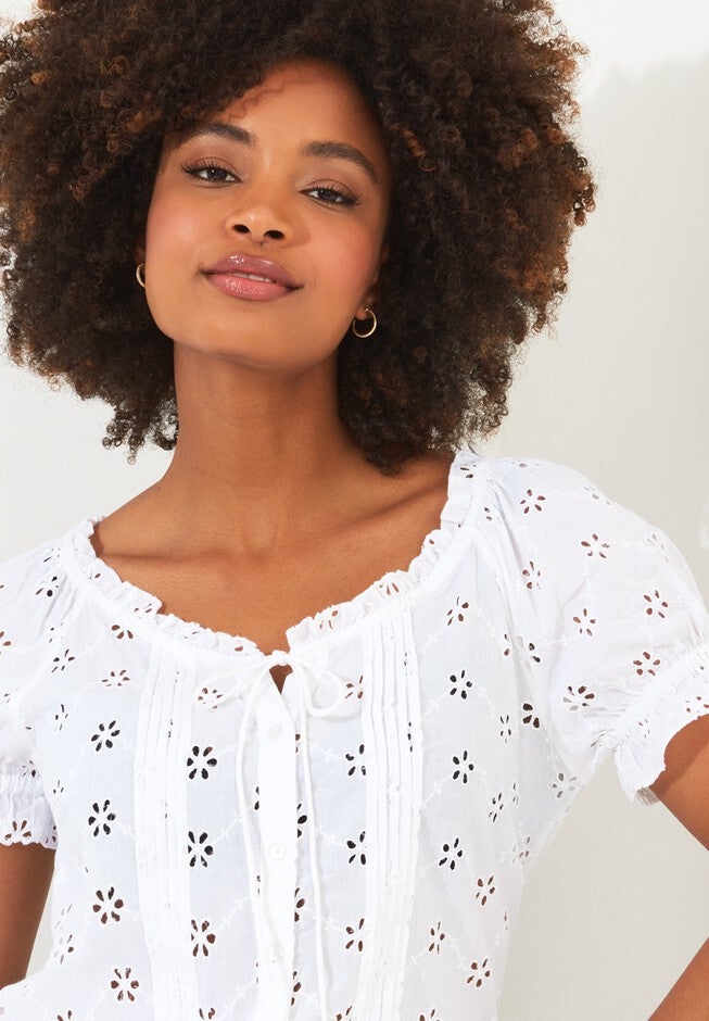 Eyelet Peasant Blouse, WHITE, on-hover image number null