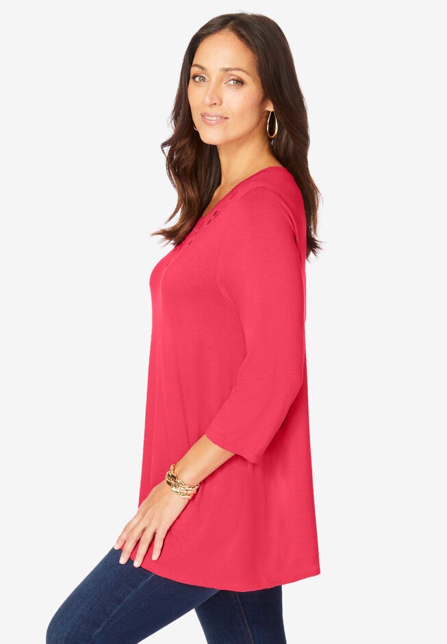 Stretch Knit Eyelet Swing Tunic, , alternate image number 2