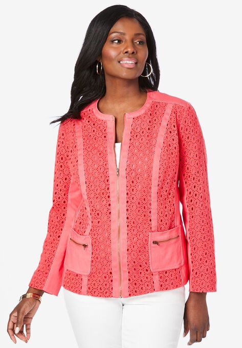 Eyelet Jacket, VIBRANT WATERMELON, hi-res image number null
