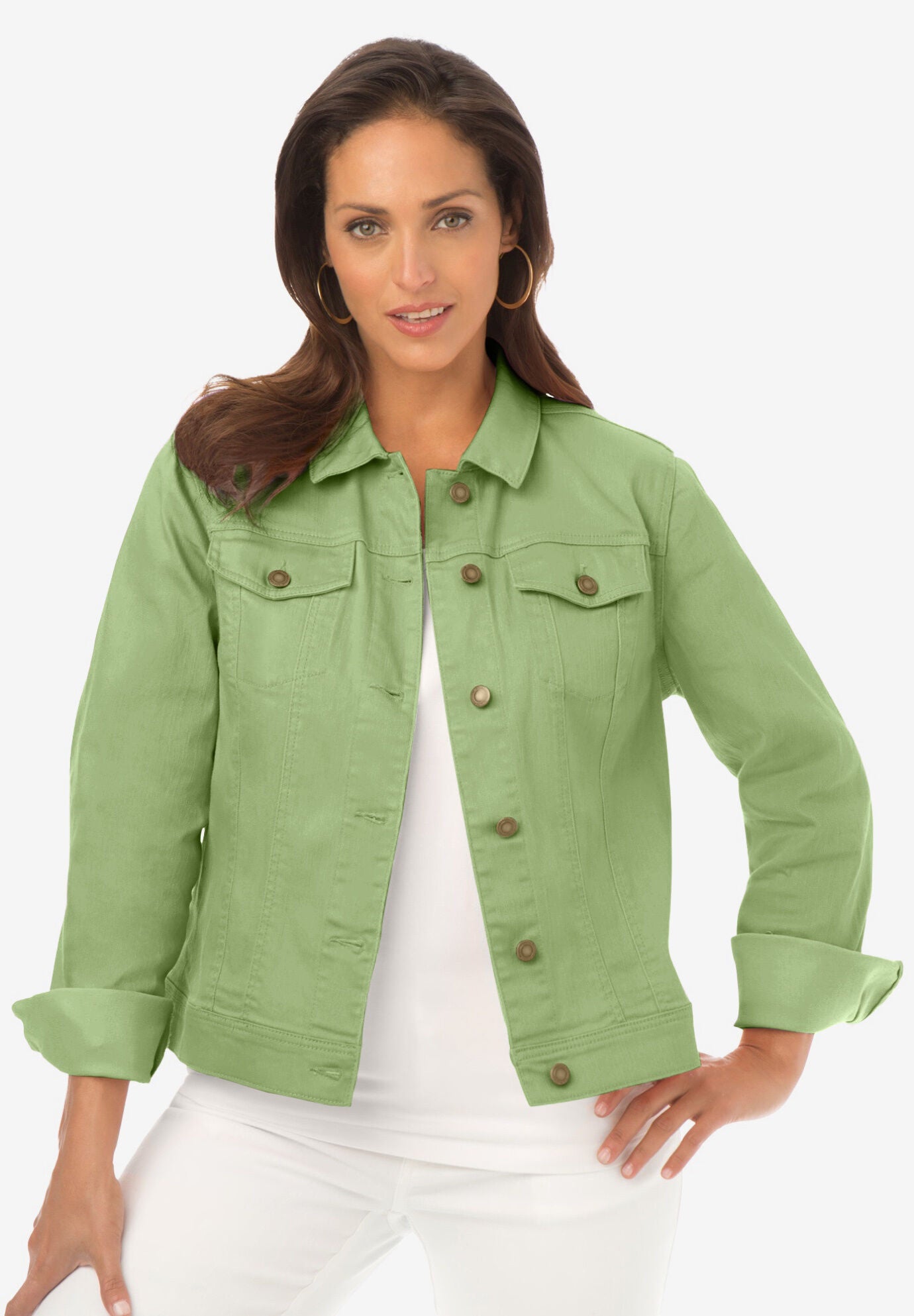 Ladies True Fit Cropped Denim Jacket Emerald Green Jessica London
